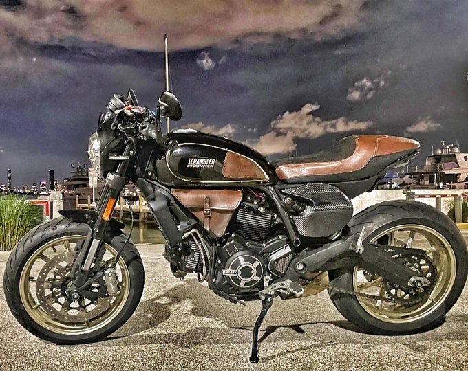 Ducati scrambler Tank Pads Dark walnut leather 4 mm