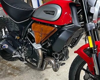 Ducati Scrambler aged leather bag RIGHT SIDE. Hand made in Italy