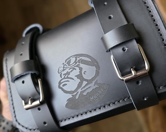Honda Monkey 125 top case. Monkey logo. Black Tuscan leather. Hand-made in Italy.