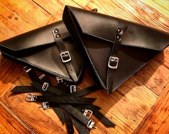 BMW K 100 K 75 Frame Panniers. Black Tuscan leather. Hand-made in Italy.