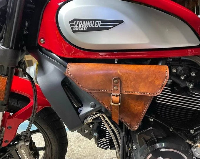 Ducati Scrambler aged leather bag LEFT SIDE. Hand made in Italy.