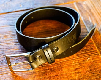 Black Leather Belt With Solid Brass Buckle and Laser  display picture 3
