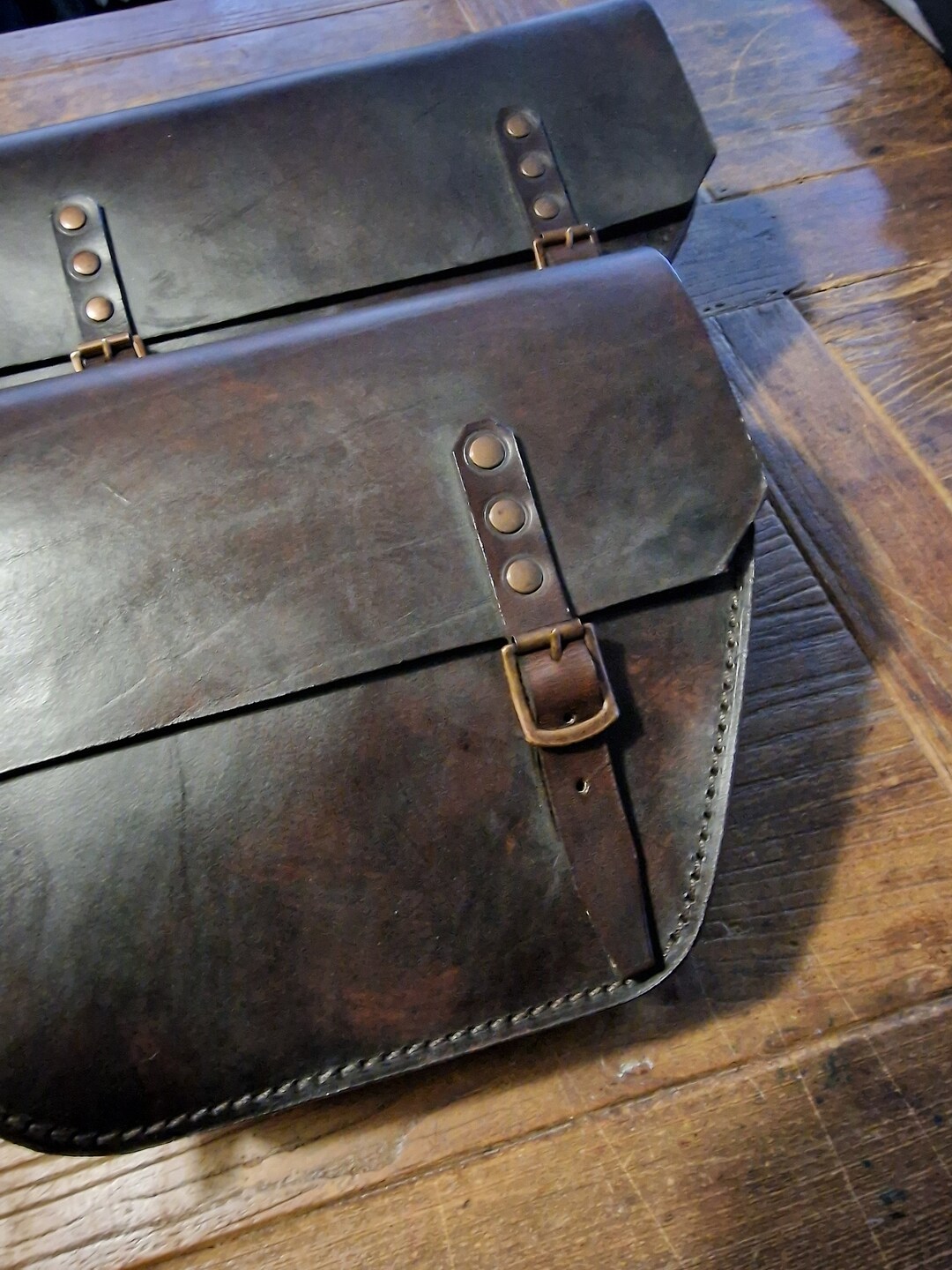 Pair of Left and Right Universal Cafe Racer Scrambler Bags. Dark Walnut ...