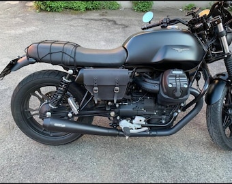 Moto Guzzi V7 rechte Seitentasche Cafe Racer Scrambler. Schwarzes Leder