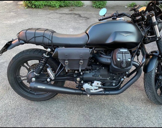 Moto Guzzi V7 right side bag cafe racer scrambler. Leather Color BLACK