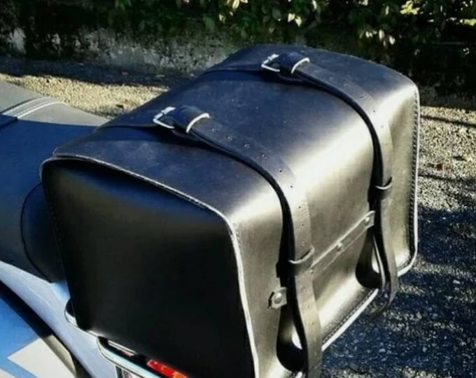 Piaggio Vespa top case in black Tuscan leather. Hand made in Italy.