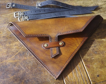 BMW K 100 K 75 Right Side Bag. Aged Tuscan leather. Hand-made in Italy.