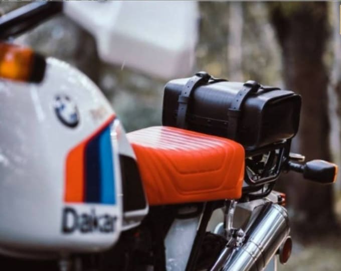 Black leather enduro tool bag bmw r80 g/s paris dakar dakar enduro honda yamaha