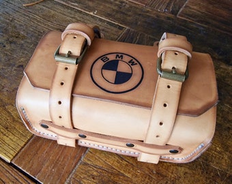 BMW R nine T top case bag in natural Tuscan leather, handmade in Italy