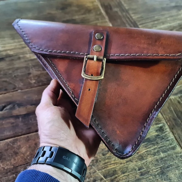 Ducati scrambler tool and document holder in aged leather LEFT SIDE