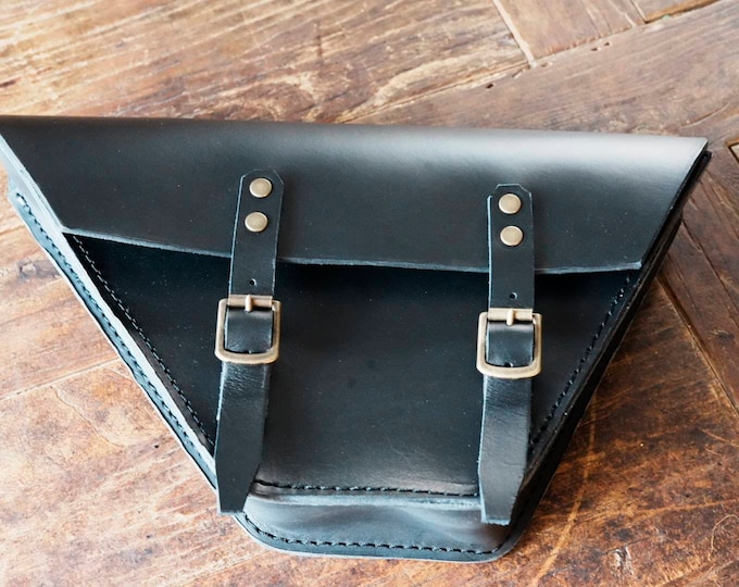 Moto Guzzi V35 V50 V65 right side bag in aged BLACK leather cafe racer scrambler special