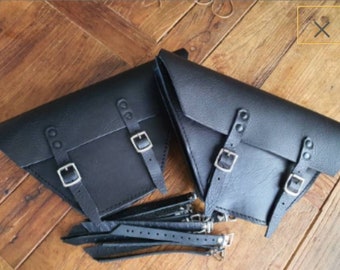 Moto Guzzi V35 V65 right and left side bags in black leather. Hand made in Italy