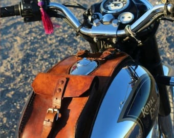 Royal Enfield Bullet 500 series leather tank belt and documents holder. Cafe Racer Scrambler. Totally handmade.