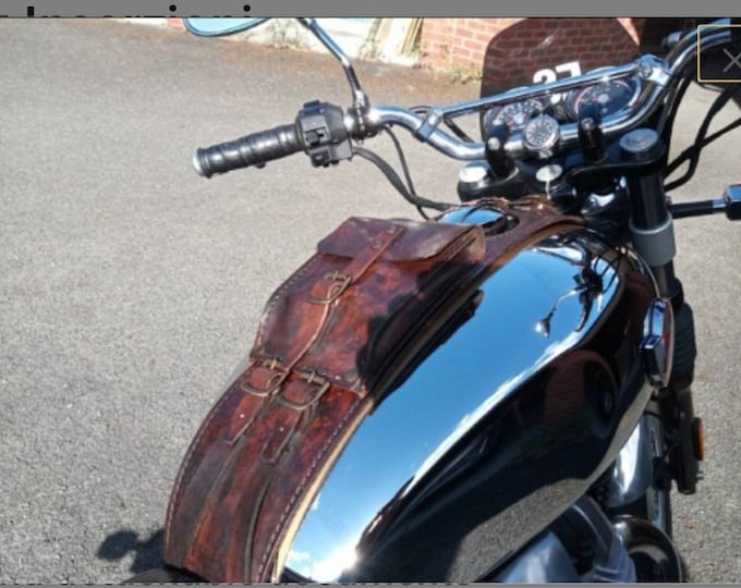 Royal Enfield Interceptor 650 series leather tank belt and detachable documents holder. Cafe Racer Scrambler.