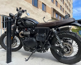 Triumph Bonneville Scrambler left side bag. Black. Handmade in Italy.