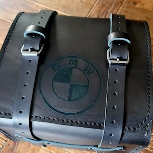 BMW R 80 G/S Paris Dakar Leather Enduro Tool Bag Black Leather with Laser Logo