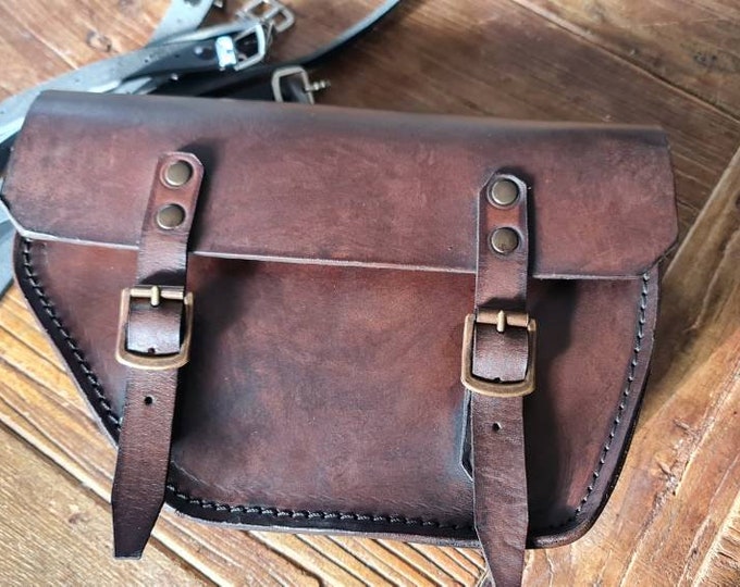 Moto Guzzi V7 right side bag cafe racer scrambler. DARK WALNUT colored leather