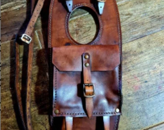 Bmw R/5 leather tank belt and documents holder Cafe Racer and Scrambler. Medium brown