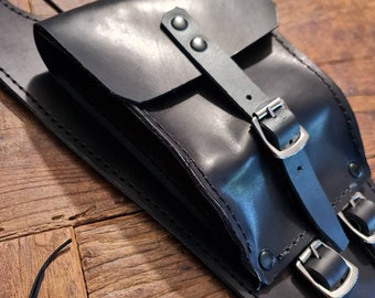 Honda rebel 1100 tank strap. Leather tank belt and documents bag. Black LeatherHand made in Italy