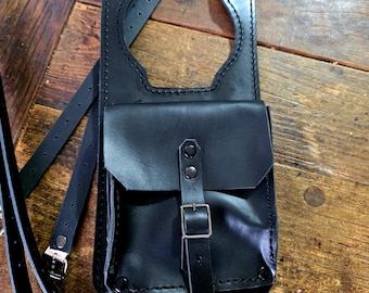 Honda CX 500 tank strap. Black Tuscan leather. Hand-made in Italy.