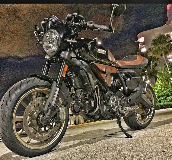 Ducati Scrambler Tank Pads. Dark Walnut Leather. Hand-made in