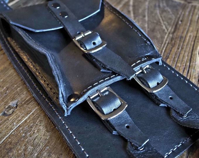 Moto Guzzi V7 850 centenario fascia serbatoio. Cuoio Color nero cuciture grigie Totalmente realizzato a mano.