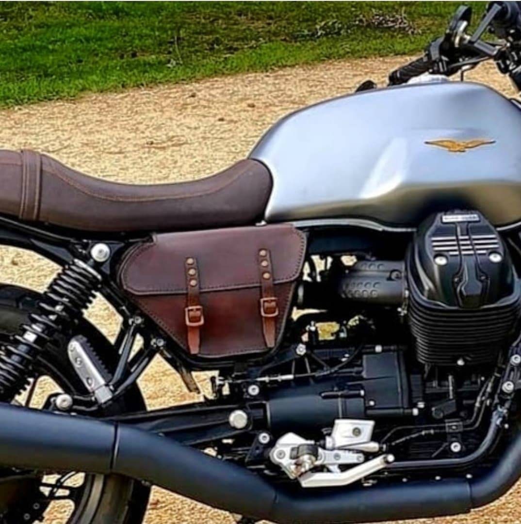 Moto Guzzi V7 850 Centenary Right Side Bag Cafe Racer Scrambler. Dark  Walnut Colored Leather -  Norway