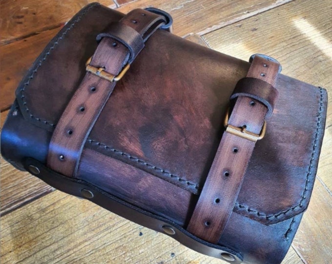 Enduro gear bag in leather bmw r100gs . Dark walnut