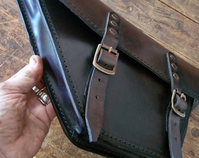 Moto Guzzi V35 V50 V65 borsa leterale destra in cuoio NOCE SCURO