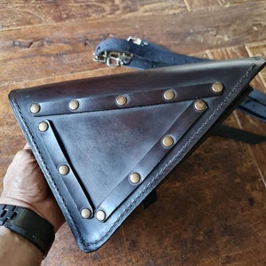 Ducati scrambler series left side bag. cafe racer scrambler. Aged WALNUT colour. image 3