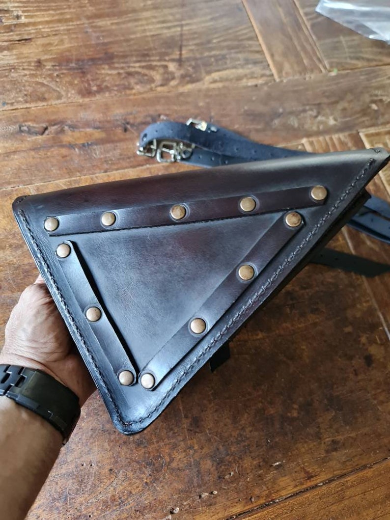 Ducati scrambler series left side bag. cafe racer scrambler. Aged WALNUT colour. image 3