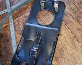 KAWASAKI W 800 leather tank belt and documents bag black color leather.Cafe Racer and Scrambler Totally handmade.
