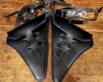 BMW R100 R80 R65 R45 left and right side bags. Black Tuscan leather. Hand made in Italy.