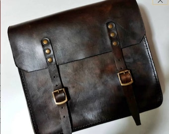Motorcycle bag. Dark walnut Tuscan leather. Hand-made in Italy.