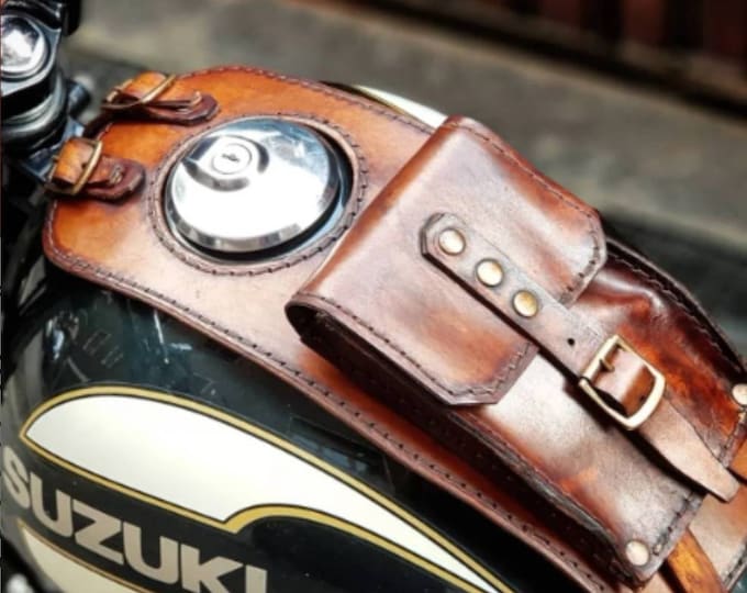 Suzuki tu250x leather tank belt and documents bag Cafe Racer and Scrambler