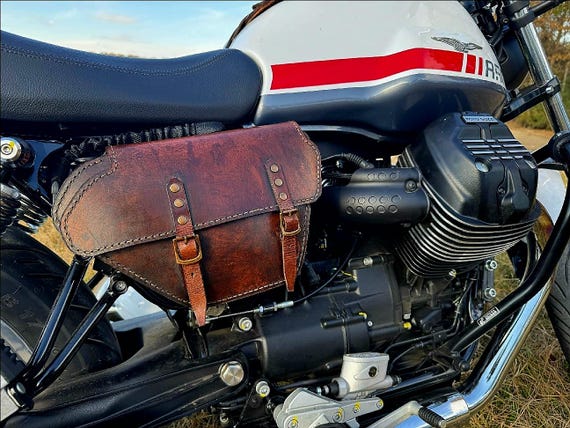 Moto Guzzi V7 850 Centenario Right Side Bag. Dark Walnut Leather