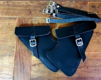 BMW R nine T all models, left and right side bags. Black Tuscan leather. Hand-made in Italy.