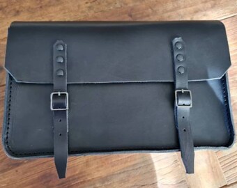 Black Tuscan leather motorcycle bag. Hand made in Italy.