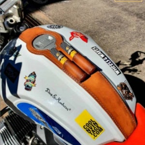 Bmw R nine T leather tank strap with cigars holder Scrambler Cafe racer urban gs