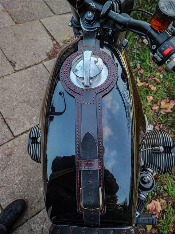 BMW R 100 R80 ブラックレザータンクパッド（レッドステッチ入り 