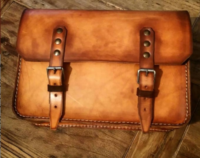4 mm leather side bag for Cafe racer Scrambler transformations. Cafe racer Scrambler saddle bag. Bonneville Triumph Bmw.