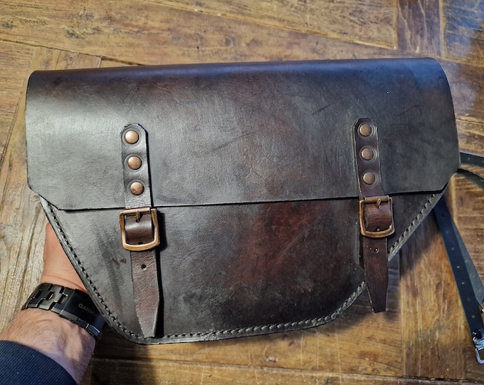 Moto Guzzi V7 left bag. Dark walnut leather.