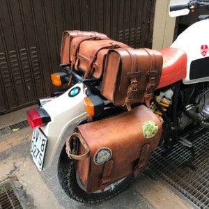 Tris enduro tool bags in leather bmw r80 g/s Paris Dakar image 2