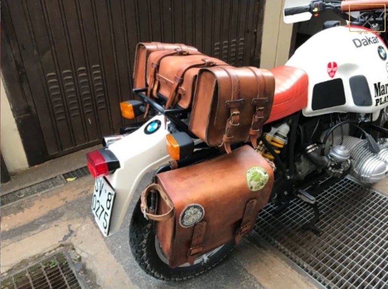 Tris enduro tool bags in leather bmw r80 g/s Paris Dakar image 2