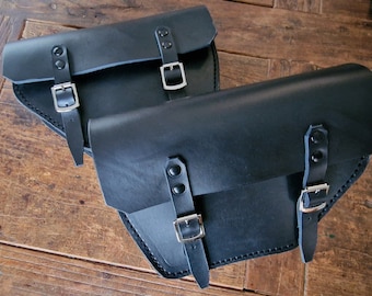 Moto Guzzi V7 right and left side panniers. Black leather. Hand-made in Italy.