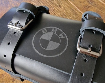 BMW R nine T tool bag. Black Tuscan leather. Hand-made in Italy.