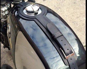 BMW R80 R100 Series 24L Leather Tank Belt for Cafe Racer and Scrambler. Black leather. Entirely handmade in Italy.