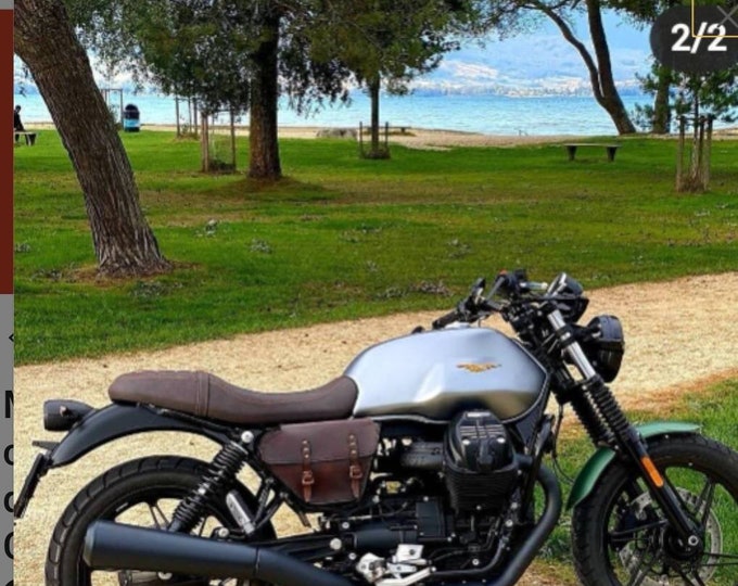 Moto Guzzi V7 850 centenario right side bag cafe racer scrambler. Dark walnut leather