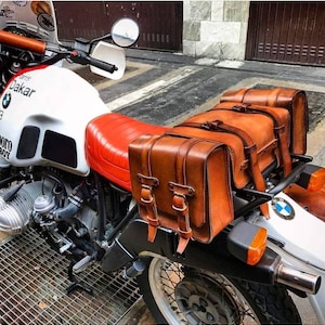 Tris Borse porta attrezzi enduro in cuoio bmw r80 g/s Paris Dakar immagine 1