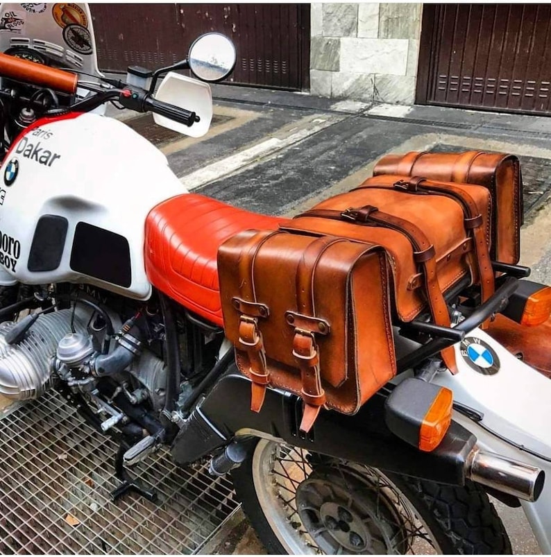 Tris enduro tool bags in leather bmw r80 g/s Paris Dakar image 1